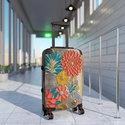 Floral Hand Drawn Coral, Teal and Gold Suitcase - (CWA Original Design)