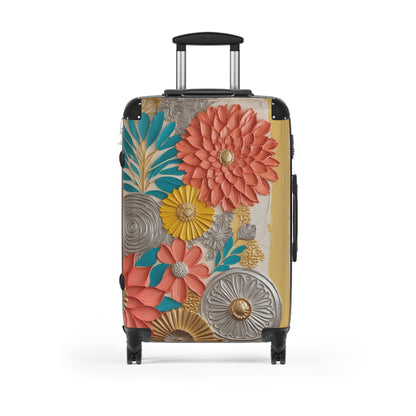 Floral Hand Drawn Coral, Teal and Gold Suitcase - (CWA Original Design)