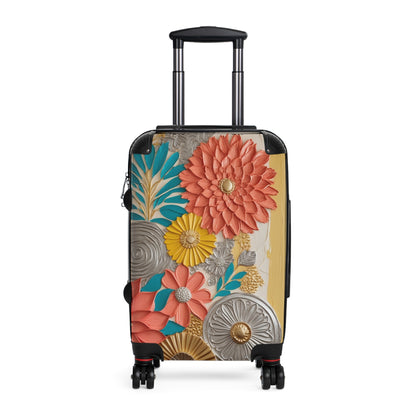 Floral Hand Drawn Coral, Teal and Gold Suitcase - (CWA Original Design)