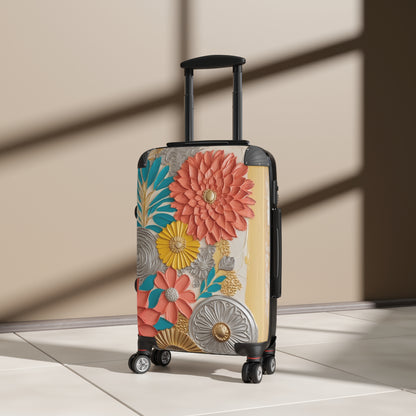 Floral Hand Drawn Coral, Teal and Gold Suitcase - (CWA Original Design)